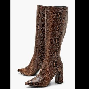 Snake Print Knee High Boots